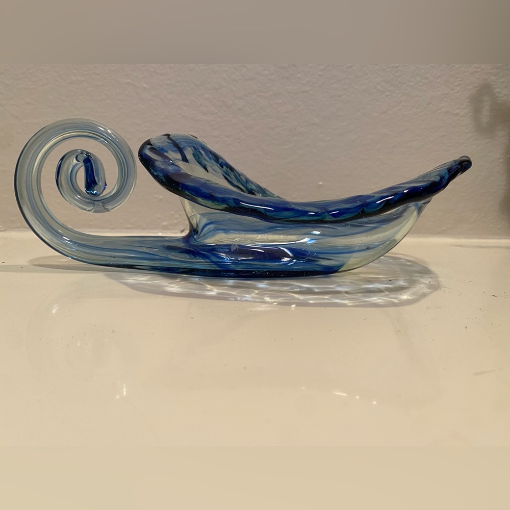 Vintage MidCentury Hand Blown Blue Glass Center Piece